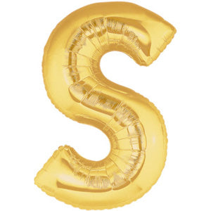 Letter S Gold Foil Balloon 100cm Balloons & Streamers - Party Centre