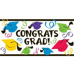 Graduation Large Multicolor Plastic Banner 65in x 33.5in Decorations - Party Centre
