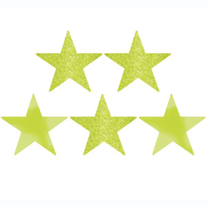 Kiwi Green Star Glitter and Foil Cutout 5in 5pcs Decorations - Party Centre