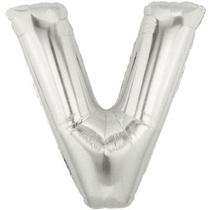 Letter V Silver Foil Balloon 100cm Balloons & Streamers - Party Centre