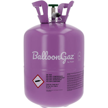 Purple BalloonGaz helium tank on a white background