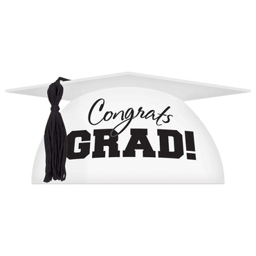 Frosty White Congrats Grad Mortar Board Plastic Cake Topper