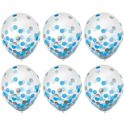 Blue & Silver Latex Balloons With Confetti 12in, 6pcs