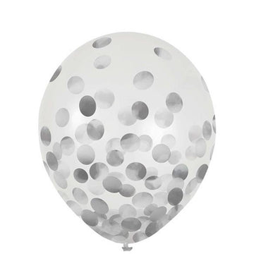 Clear Latex Balloons Silver Foil Confetti 12in, 6pcs