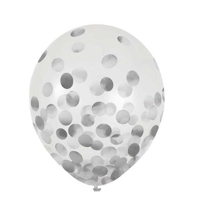 Clear Latex Balloons Silver Foil Confetti 12in, 6pcs