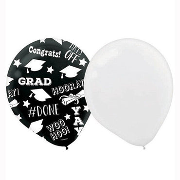 Grad Printed Latex Balloons-Assorted 12in, 15pcs