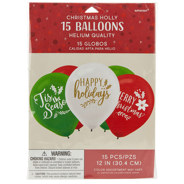 Traditional Christmas Printed Asst. Latex Balloons