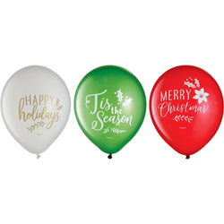 Traditional Christmas Printed Asst. Latex Balloons