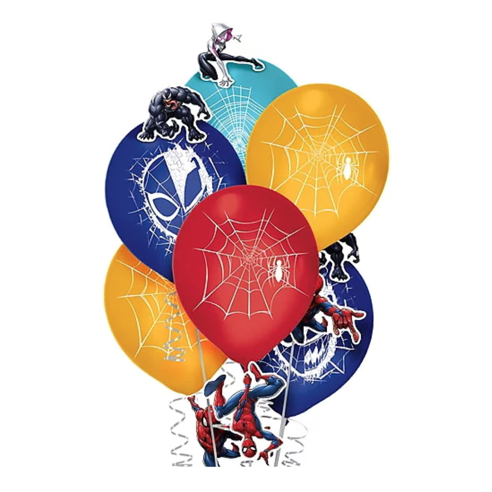 Spiderman Printed Latex Balloons 12in With Paper Add-Ons