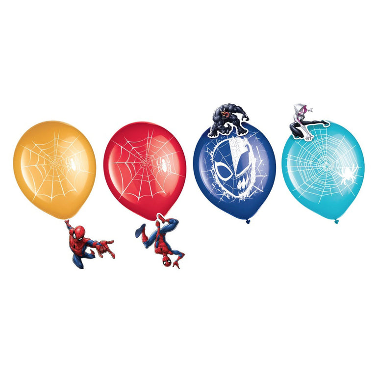 Spiderman Printed Latex Balloons 12in With Paper Add-Ons