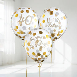 40th Golden Age Birthday Clear Latex Confetti Balloons 6pcs