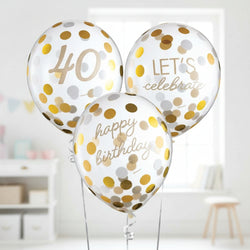 40th Golden Age Birthday Clear Latex Confetti Balloons 6pcs