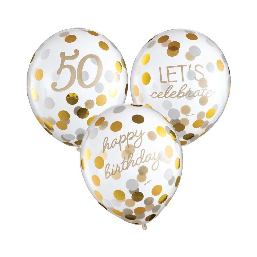 50th Golden Age Birthday Clear Latex Confetti Balloons