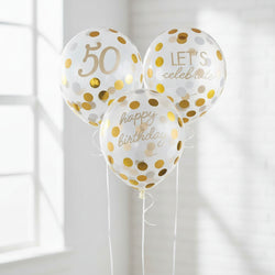 50th Golden Age Birthday Clear Latex Confetti Balloons