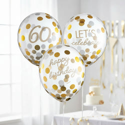 60th Golden Age Birthday Clear Latex Confetti Balloons