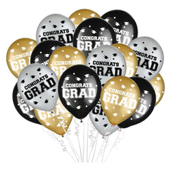 Graduation Black Silver and Gold Latex Balloons 12in 72pcs