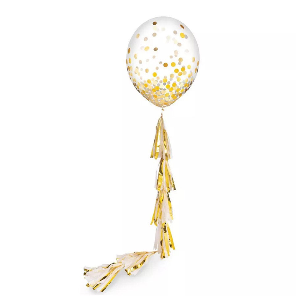 Gold Confetti Latex Balloon w/ Tassel Tail 24in