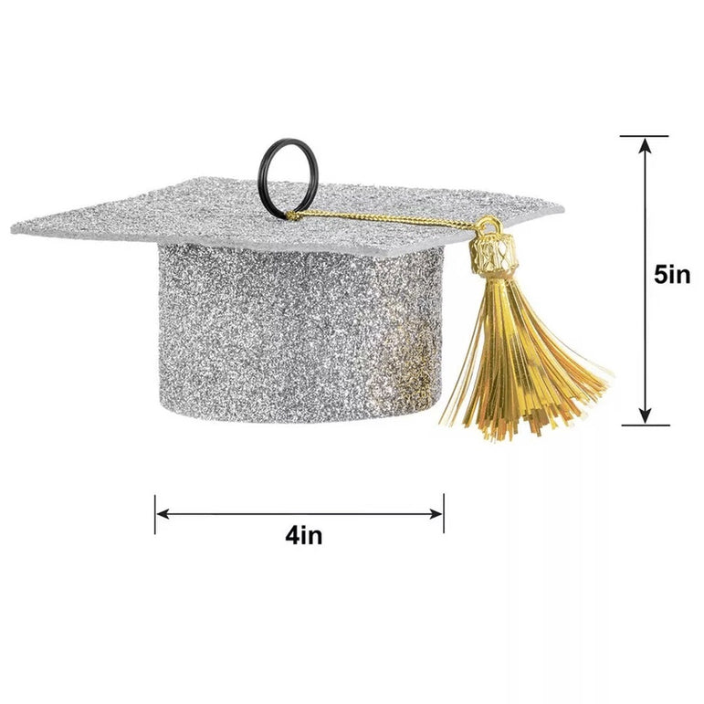 Silver Grad Cap Glitter Felt Balloon Weights
