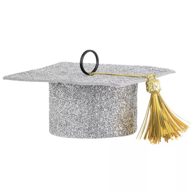 Silver Grad Cap Glitter Felt Balloon Weights