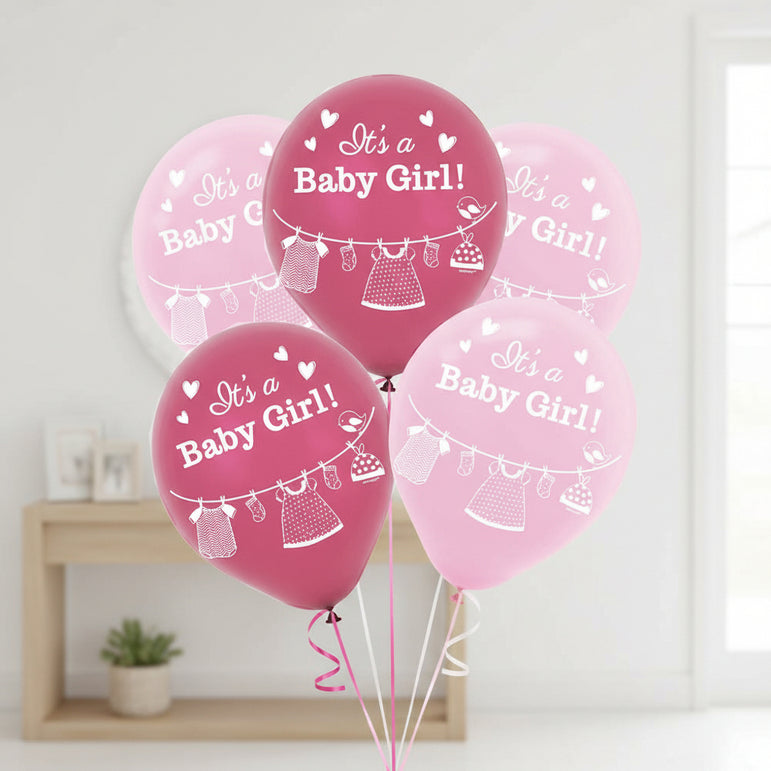 Baby Shower With Love Baby Girl Latex Balloons 12in, 15pcs