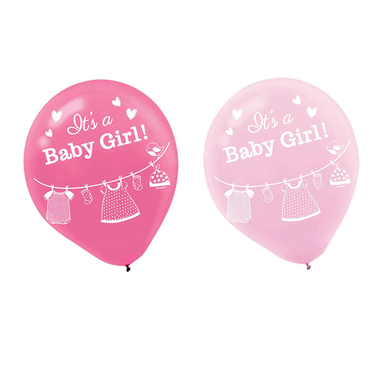 Baby Shower With Love Baby Girl Latex Balloons 12in, 15pcs