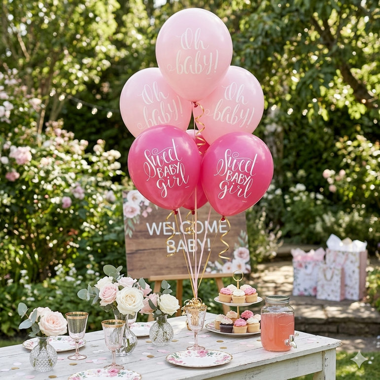 Baby Shower - Floral Baby Girl Latex Balloons 12in, 15pcs