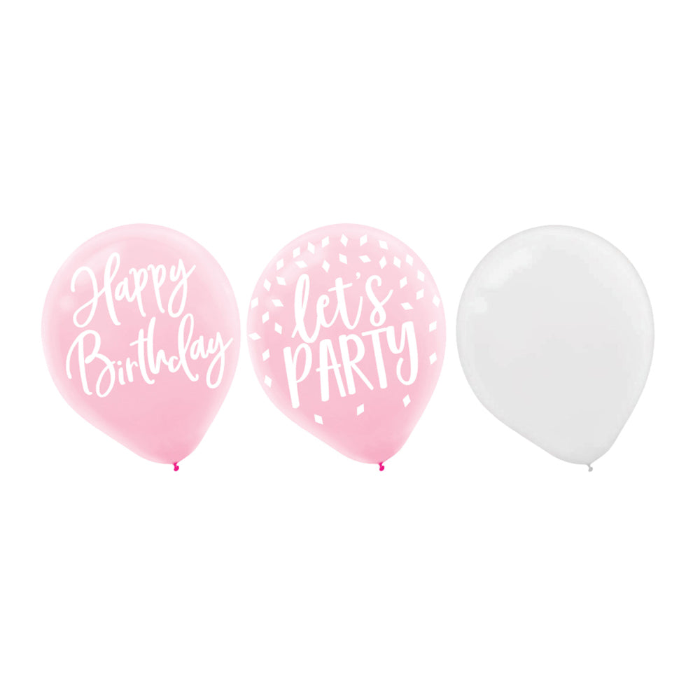 Blush Birthday Printed Latex Balloon 12in, 15pcs