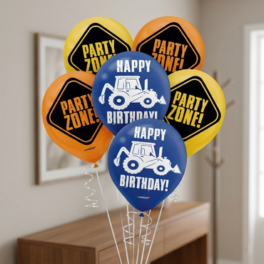 Construction Assorted Latex Balloon 12in 6pcs