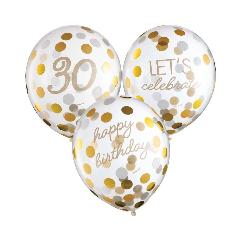30th Golden Age Birthday Clear Latex Confetti Balloons