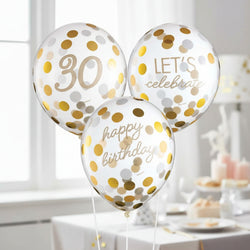 30th Golden Age Birthday Clear Latex Confetti Balloons