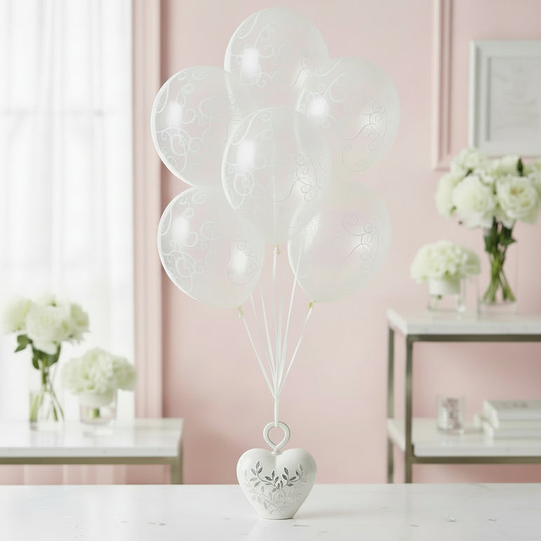 Clear With WhitedScroll Latex Balloons 12in, 6pcs