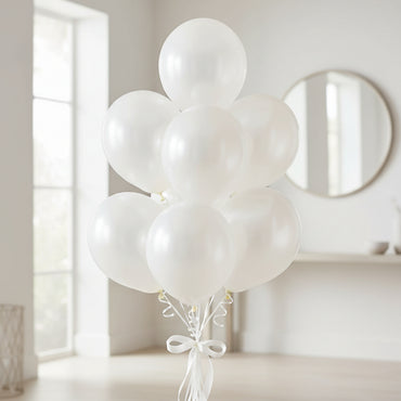 White Pearlized Latex Balloon 12in, 15pcs