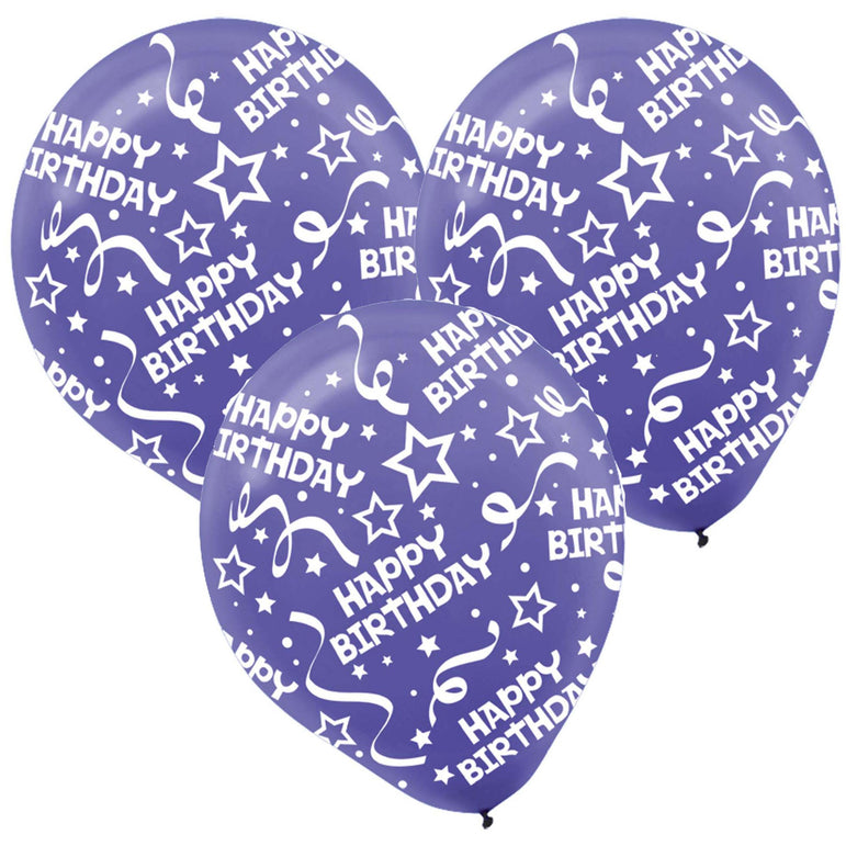 New Purple Birthday Confetti Latex Balloons 12in, 6pcs