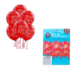 Red Birthday Confetti Latex Balloons 12in, 6pcs