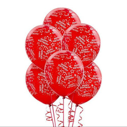Red Birthday Confetti Latex Balloons 12in, 6pcs