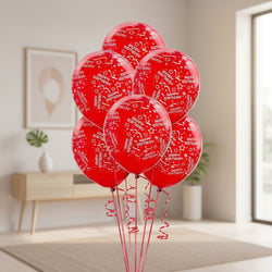 Red Birthday Confetti Latex Balloons 12in, 6pcs