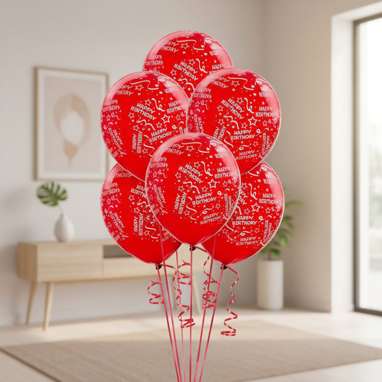 Red Birthday Confetti Latex Balloons 12in, 6pcs