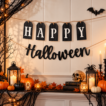 Classic Black and White Happy Halloween Banner