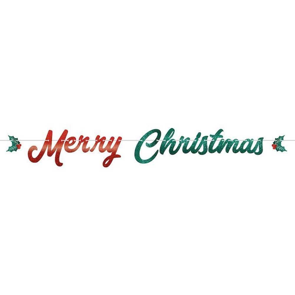 Merry Christmas Ribbon With Glitter Letter Banner Paper
