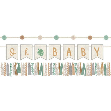 Baby Shower Soft Jungle Hello Baby Banner Kit, Pom Pom & Tassel Decorations 3pcs