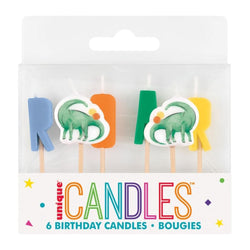 Partying Dinosaurs Birthday Pick Candle Decoration 6pcs