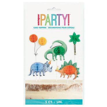 Partying Dinosaurs Birthday Honeycomb Cake Topper Kit 5pcs