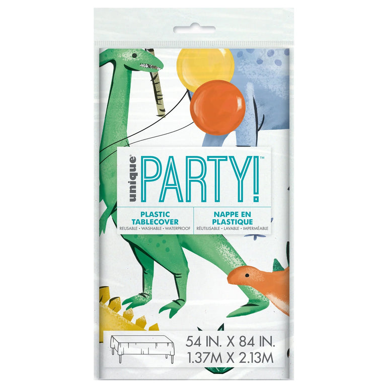 Partying Dinosaurs Birthday Plastic Rectangular Table Cover 54 x 84in