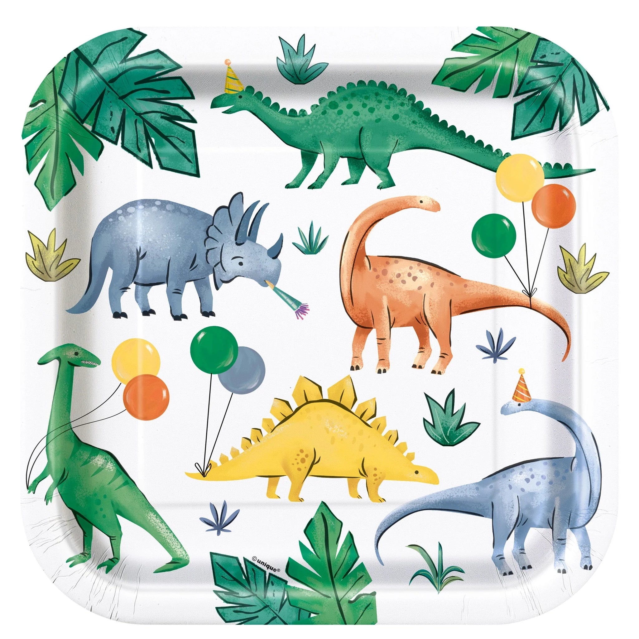 Partying Dinosaurs Birthday Square Plate 9in 8pcs