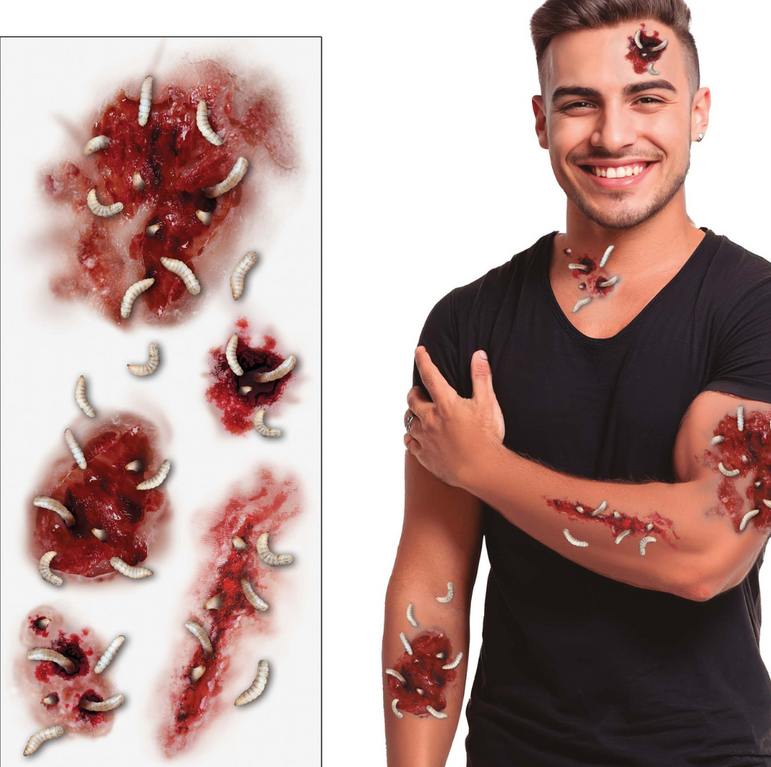 Wounds with Worms Tattoos 30x13cm