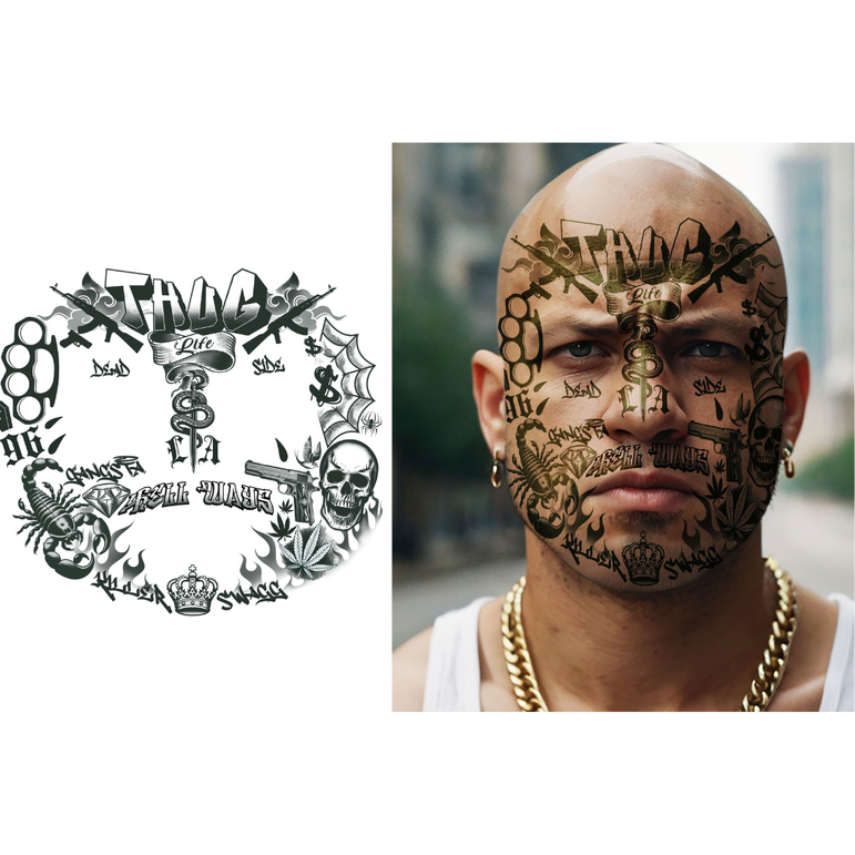 Thug Life Face Tattoo 30x13cm