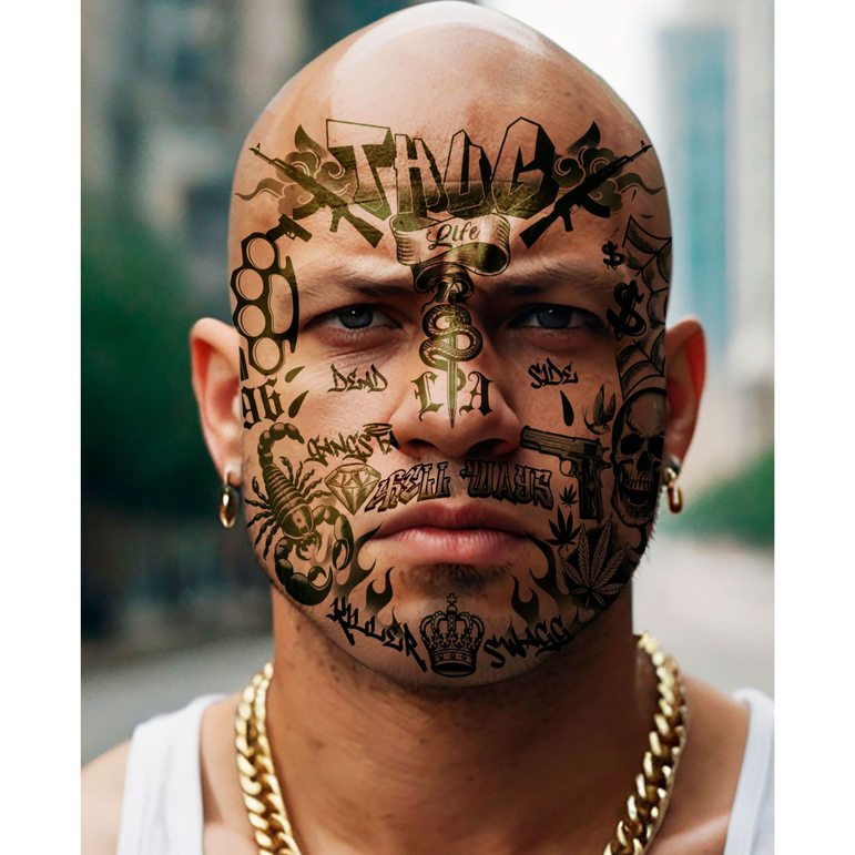 Thug Life Face Tattoo 30x13cm