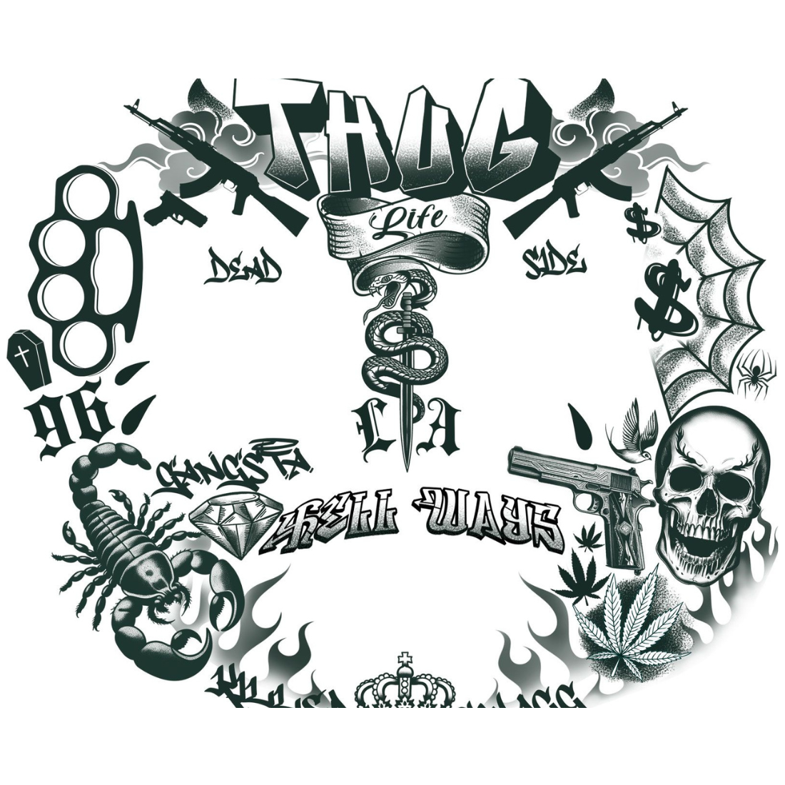 Thug Life Face Tattoo 30x13cm
