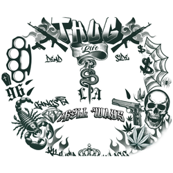 Thug Life Face Tattoo 30x13cm