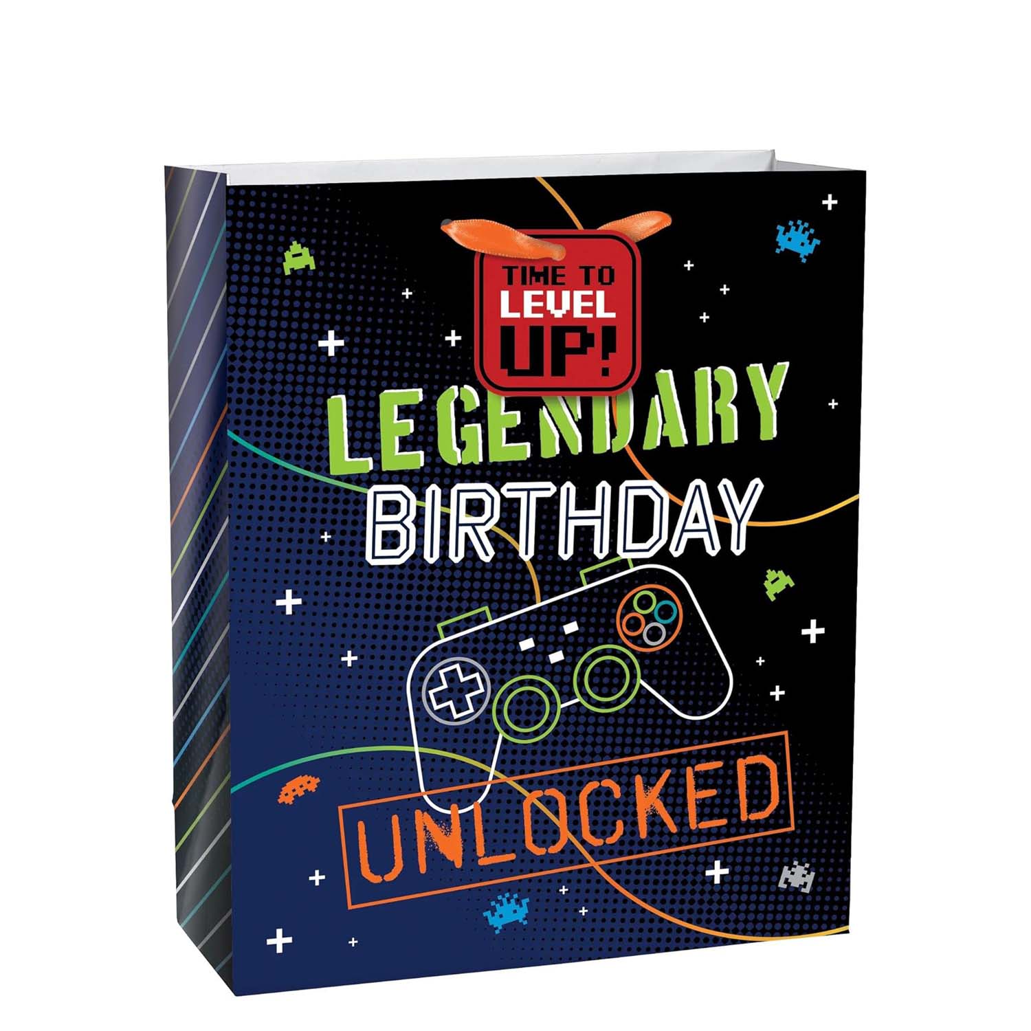 Gamer Boy Birthday Large Paper Bag with Tag